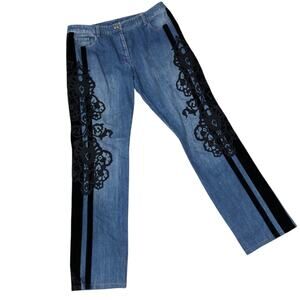 Per Se Velvet Trim Jeans in Blue Denim Size 12 EUC